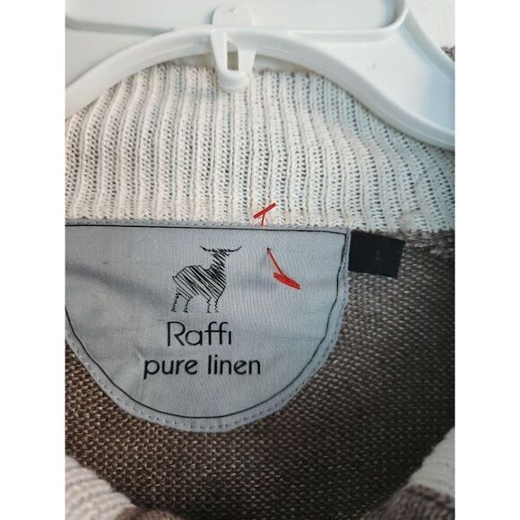Raffi "Pure Linen" Men Brown Taupe 100% Linen Pullover Knit Sweater size Large - Picture 6 of 9